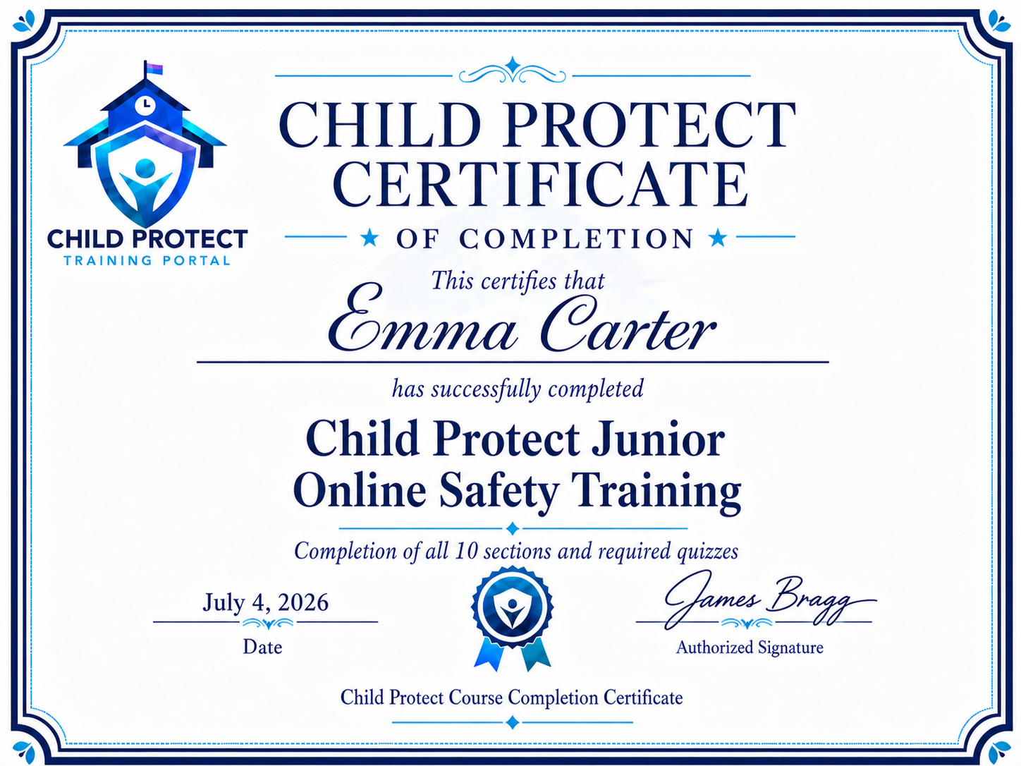 Child Protect Training Portal certificate preview